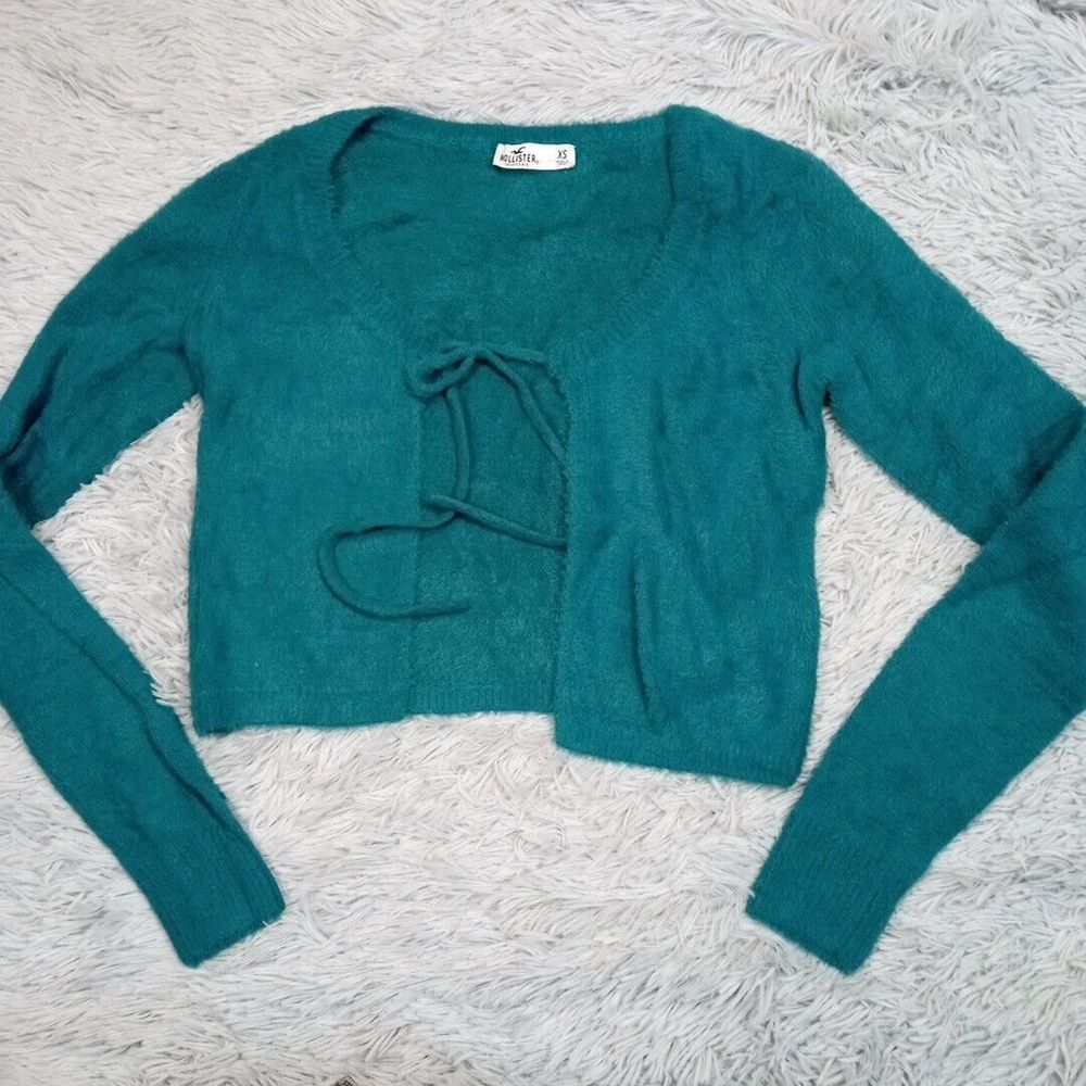 Hollister Sweater Womens XS Green Cardigan Tie Front Cozy Comfort Casual Soft